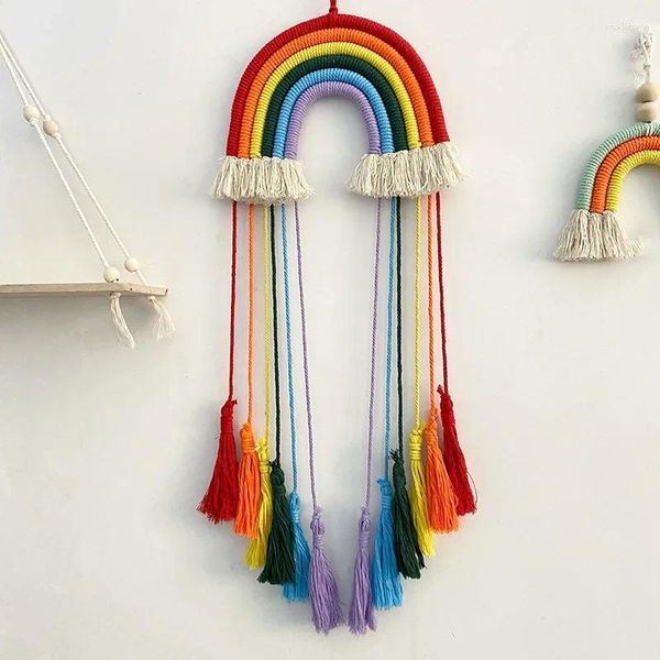 Dekoratif Figürinler Gökkuşağı MacRame Duvar Kızlar İçin Asılı Tassel Goblen Kreş Kawaii Bebek Odası Dekor El Yapımı Halat Ev Dekorasyon