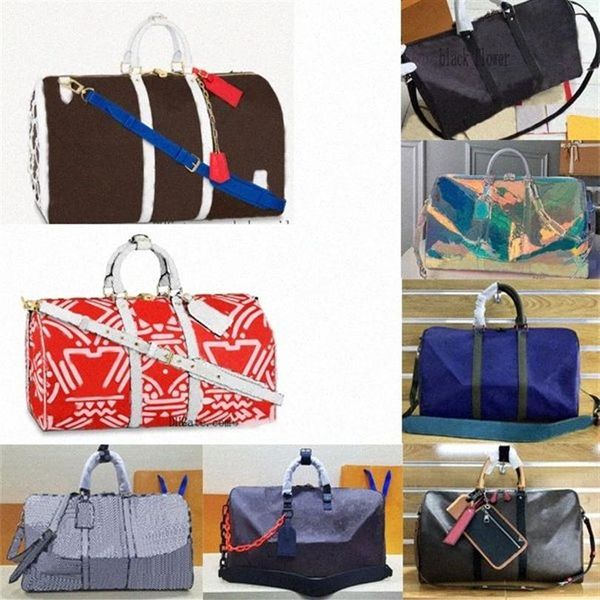 Borsoni moda Graffiti Uomo Donna Colori pastello Viaggio Keepall 55 Borse sportive Mosaico Catena arancione Nero marrone Blu Outd278q