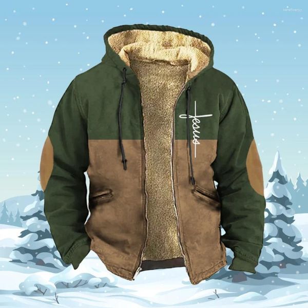 Herren Hoodies Reißverschluss Winter Fleece Parka Mäntel Faith Cool Daily Print Jacken Sweatshirts Oberbekleidung Kapuzen-Reißverschluss-Mäntel