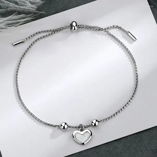 Link Armbänder Silber Farbe Einziehbare Kette Liebe Herz Shell Armband Für Frauen Perle Minimalistischen Schmuck Geschenk