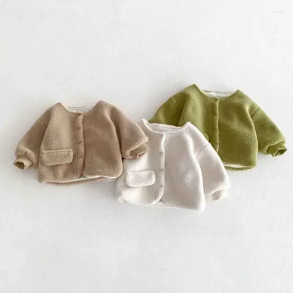 Jaquetas ins inverno bebê casaco 0-3years nascido menino menina cor sólida manga longa pelúcia lã lã engrossar quente cardigan outwear roupas