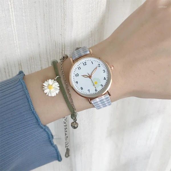 Armbanduhren Mode Einfache Cartoon Blume Zifferblatt Armbanduhren Für Frauen Damen Casual Stoff Gürtel Studenten Kinder Quarzuhr Weibliche Uhr