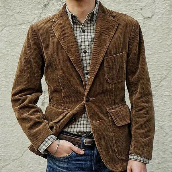 Ternos masculinos Blazers Corduroy Casual Blazer 2023 Moda Masculina Fit Slim Jaquetas Preto Marrom Sólido Casacos Homens Outwear Terno Vetement Homme 231202