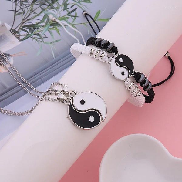 Strang Tai Chi Yin Yang Paar Armbänder Anhänger Verstellbares Geflecht Armband Halskette Passende Liebhaber Ringe Halsketten Schmuckset