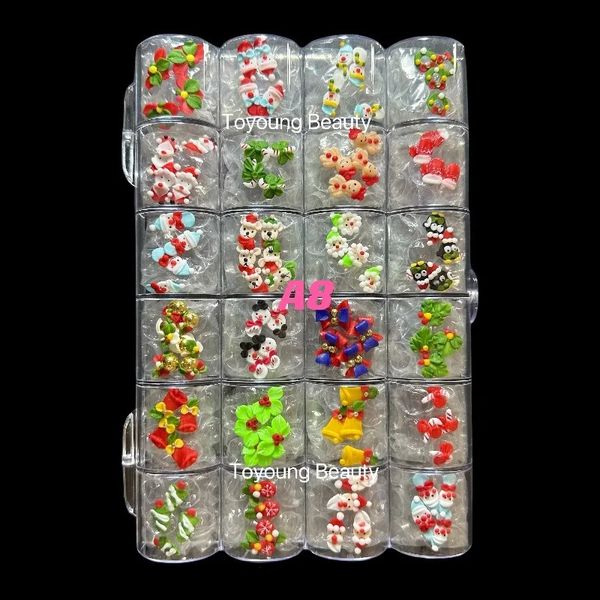 Aufkleber-Abziehbilder, 100 Stück, Nagel-Perlenschmuck, handgefertigt, Weihnachten, fröhlich, Kawaii, Nail-Art-Charms, individuelle Dekoration, Aufkleber, 3D-Acryl-Blumen, 231202