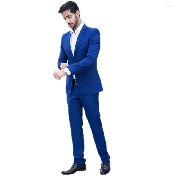 Erkekler Kraliyet Blue Mens Business Düğün Smokin İnce Fit resmi iş adamları Özel Damat Takım Pantolon (Ceket Pantolon)