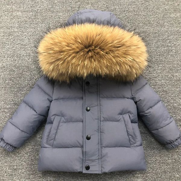 Зимнее пуховое пальто, супер теплая куртка для девочек и мальчиков, толстое высококачественное пуховое пальто с перьями для мальчиков и детей, верхняя одежда с большим натуральным мехом с капюшоном, холодная зимняя верхняя одежда 231202