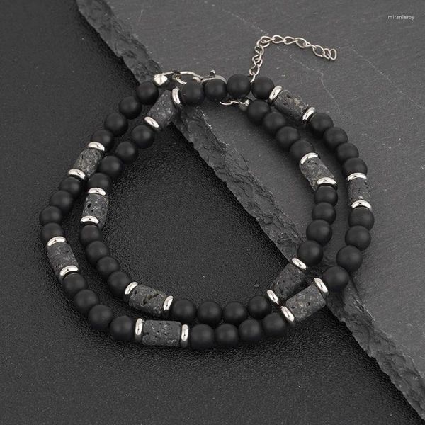 Колье модное классическое ретро ожерелье для мужчин и женщин матовый черный натуральный тигровый глаз кианит изображение камень ювелирные изделия подарки