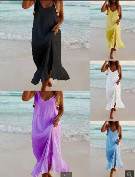 Vestidos casuais 2023 verão longo saia feminina moda tendência v pescoço sexy estilingue praia férias bohemia respirável babados vestido