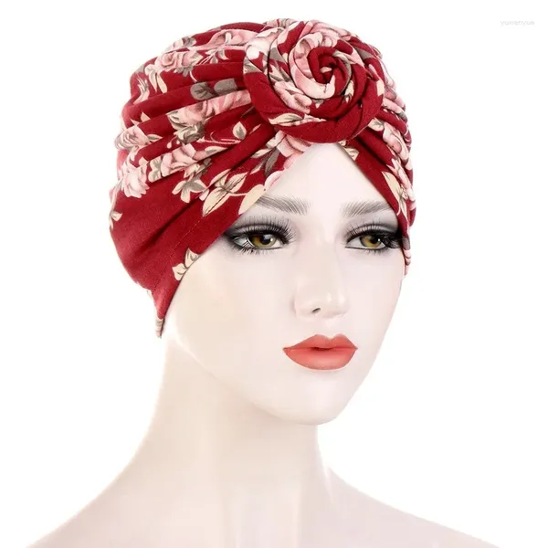 Ethnische Kleidung für Damen, afrikanisches Muster, geknotete Blume, dehnbarer Turban, muslimischer Twist-Knoten-Indien-Hut, Damen-Chemo-Kappe, Bandanas, Haar-Accessoires