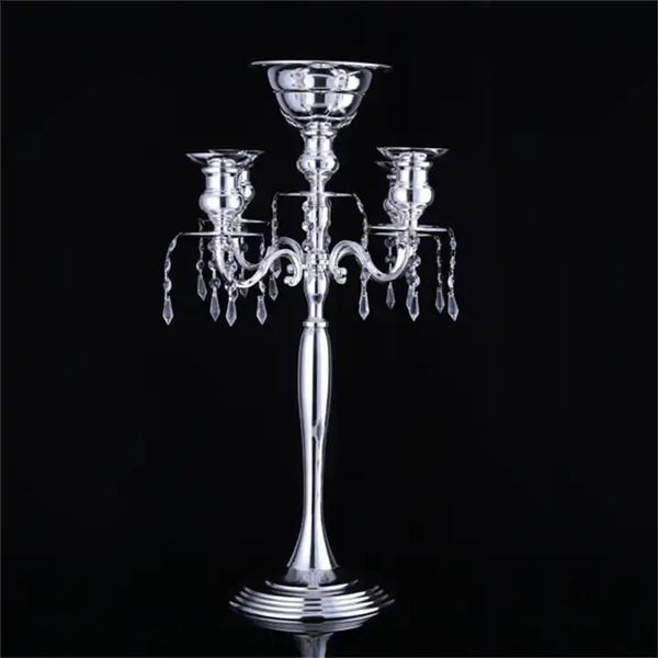 Suporte de flor artificial alto de metal, decoração de casamento, candelabros dourados, peças centrais de cristal 74