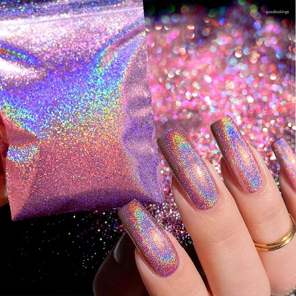 Nagelglitzer, 5 g, funkelndes rosa Laserpulver, superfeine reflektierende Pigmente, Gelpoliermittel, Teile, weiße Perle, Chrom, Maniküre