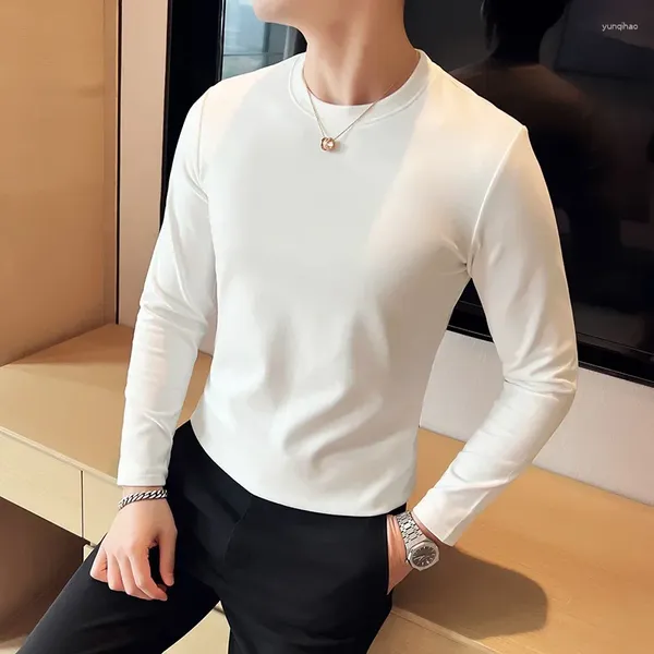 Camisetas para hombres Camisa con cuello redondo y manga larga de terciopelo alemán de doble cara Versión coreana Jersey delgado y atractivo con interior blanco
