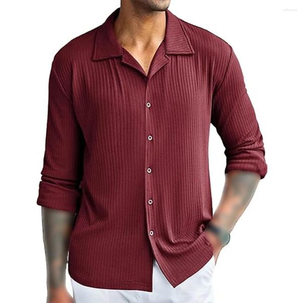 Camisas masculinas elegantes com botões, camisa leve de manga comprida para trabalho e atividades ao ar livre, fáceis de cuidar
