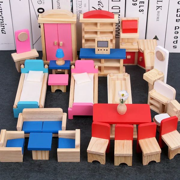 Puppenhaus-Zubehör, Miniatur-Möbel, Puppenhaus, Holz-Puppenhaus, Möbel-Sets, vorgeben, Spielzeug, pädagogisches Spielhaus, Spielzeug, Kinder, Mädchen, Geschenke, 231202