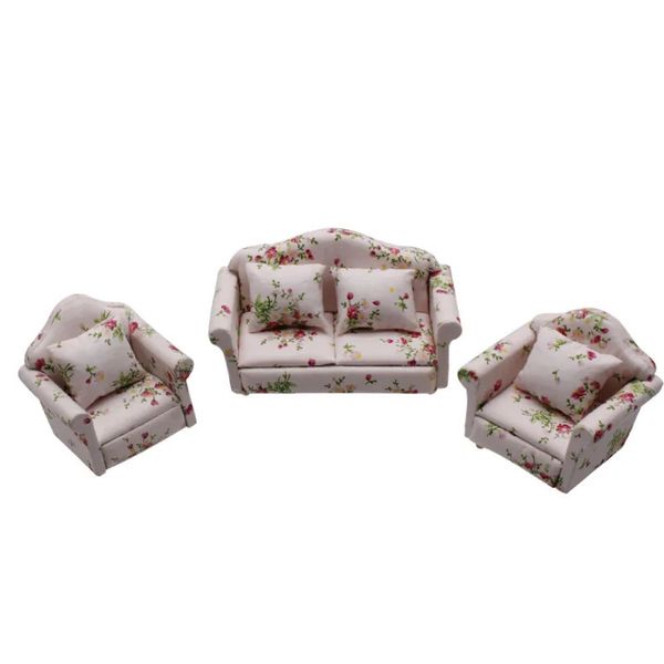 Accessori per la casa delle bambole 1 12 mini mobili per la casa delle bambole soggiorno modello di scena piccolo divano in tessuto floreale divano a quadri divano a righe set di divani a fiori scuri 231202