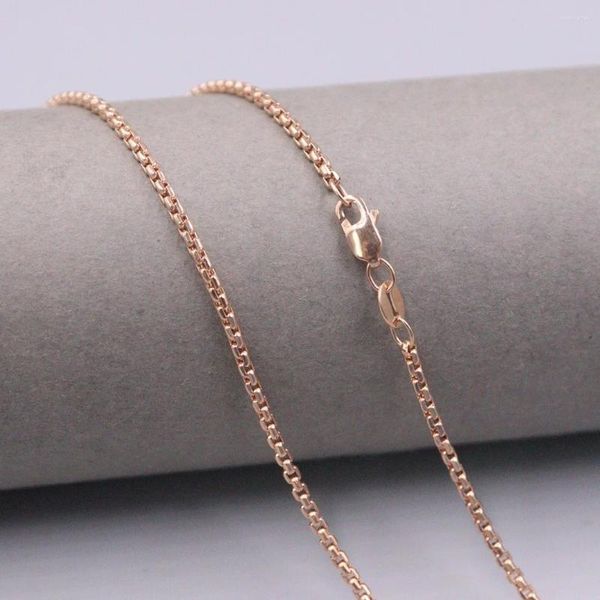 Correntes Au750 Real 18k Rose Gold Chain Neckalce para Mulheres Feminino 1.8mm Caixa Redonda Link Colar 18 polegadas Comprimento