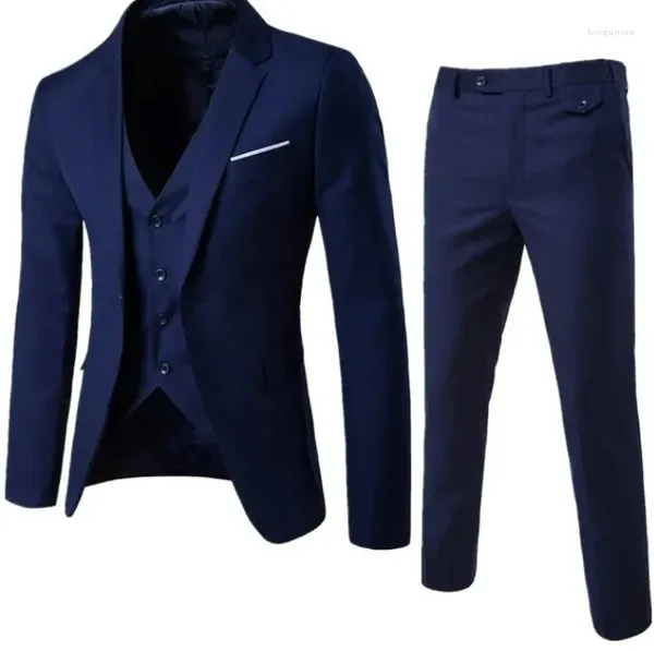 Ternos masculinos marca blazer 3 peças vinho vermelho elegante fino ajuste botão vestido terno colete festa de casamento formal negócios casual