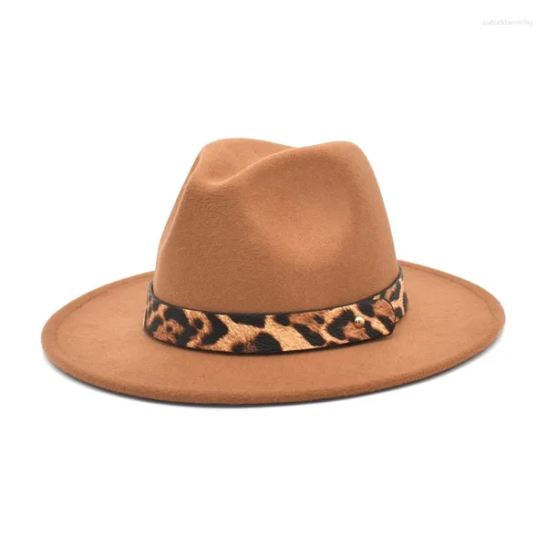 Berets FUODRAO Leopard Gürtel Fedoras Hut Frauen Wollfilz Breite Krempe Jazz Vintage Panama Schwarz Cowboy Männer Drop F164