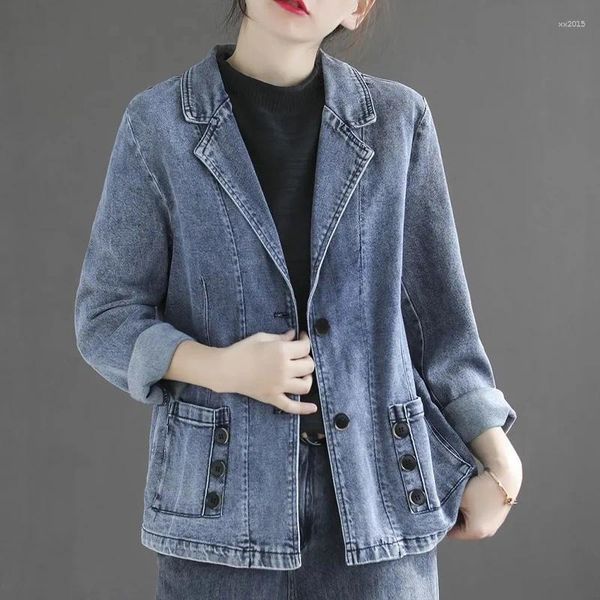 Damenjacken, Jeansjacke, Damen-Jeans, maßgeschneiderter Mantel, Winterkleidung, 2023 eingetroffen, Outwears, Harajuku, modische Blazer, Tops mit Umlegekragen