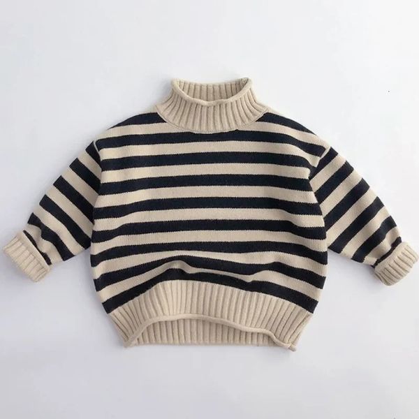 Set Bambini Autunno Addensare Maglione lavorato a maglia Dolcevita riccio Bambino Classico Pullover a righe Ragazzi Ragazze Inverno Bambino Abbigliamento casual 231202