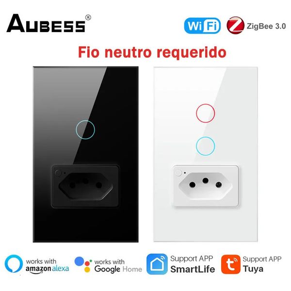 Interruptores acessórios aubess wifizigbee interruptor inteligente precisa de fio neutro br com soquete tuya vida app funciona alexa google casa 231202