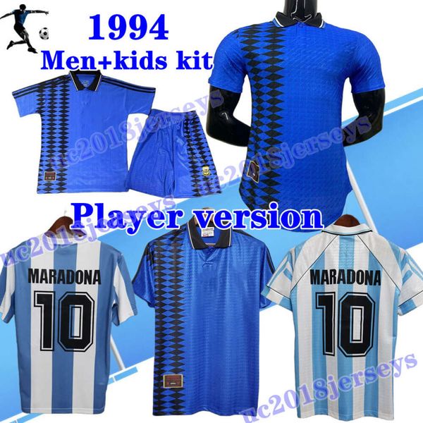 Versione giocatore 1994 Maglia da calcio retrò Argentina Maglia da uomo per bambini Classica Maglia da calcio vintage Maradona Messis RIQUELME CRESPO TEVEZ ORTEGA BATISTUTA