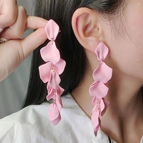 Orecchini pendenti 1 paio di petalo per donna Accessori per gioielli di moda in acrilico a goccia lunga con fiore rosa
