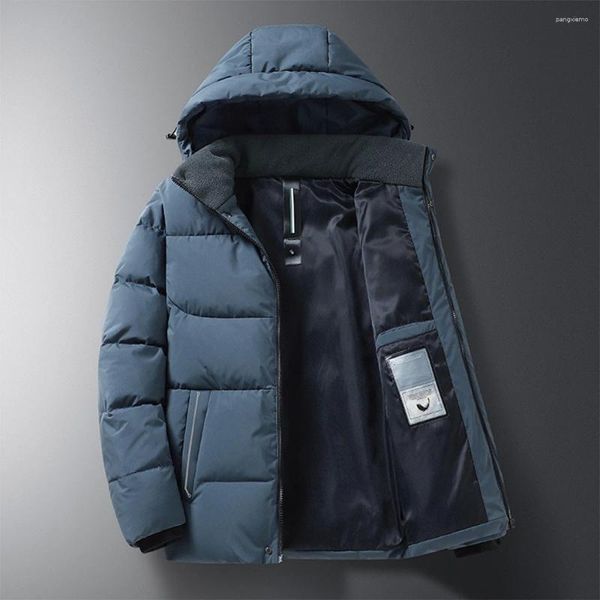 Jaquetas masculinas Koodao Winter Puffer para homens acolchoados casuais com capuz casaco leve impermeável chuva preto / azul