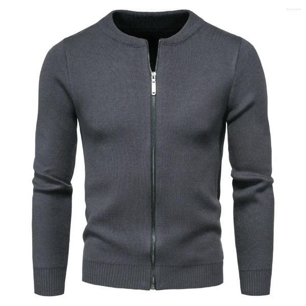 Maglioni da uomo Cardigan lavorato a maglia 2023 Autunno Maglione con cerniera Tinta unita Giacca esterna Cappotto maschile