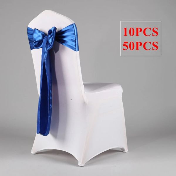 Faixas de cadeira de casamento de cetim azul royal bandas de fita de gravata borbole