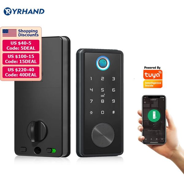 Fechaduras de porta Tuya Smart Door Lock Deadbolt Ttlock App Wifi Keyless Fingerprint Teclado Digital Bluetooth Bloqueio Eletrônico para Casa 231202