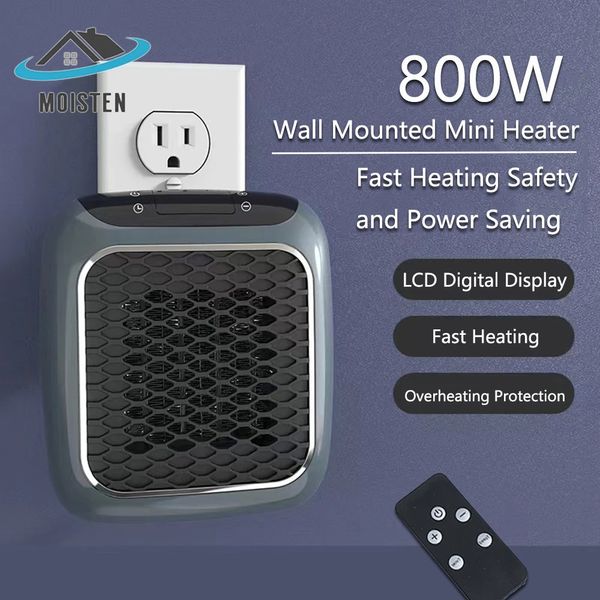 Aquecedores elétricos 800W Portátil Mini Ventilador de Aquecimento para Casa Pequeno Banheiro Controle Remoto Aquecedor Elétrico Montado na Parede Aquecedor Cerâmico PTC 231202