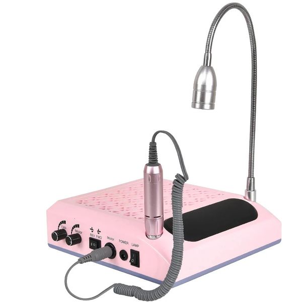 Expositor para prática de unhas 4 em 1 Máquina perfuradora de unhas 80W 30000RPM Ventilador coletor de pó de sucção de unhas potente com lâmpada Aspirador de pó para manicure Polidor 231202