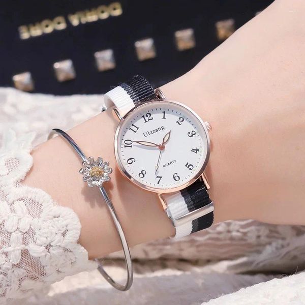 Relógios de pulso moda simples mulheres desenhos animados relógios luxo quartzo pulseiras de aço inoxidável dial casual pulseira senhoras relógio tecido cinto