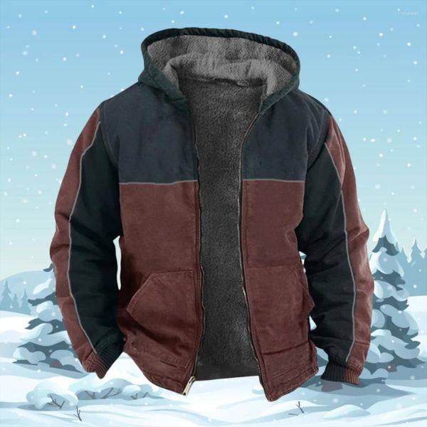 Felpe con cappuccio da uomo Felpa con cappuccio calda 2023 Cappotto in pile vintage Zip-up invernale da uomo Patchwork Felpe in tinta unita Parka Giacche Abbigliamento Capispalla