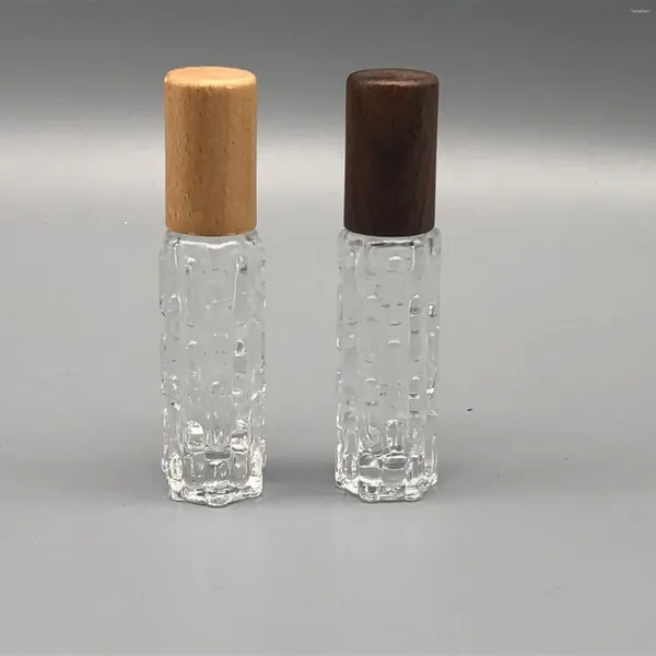 Aufbewahrungsflaschen 10 ml Holzkappe Roller Ball Flasche Glas Premium Parfüm Massage Ätherisches Öl Anwendung Rollen