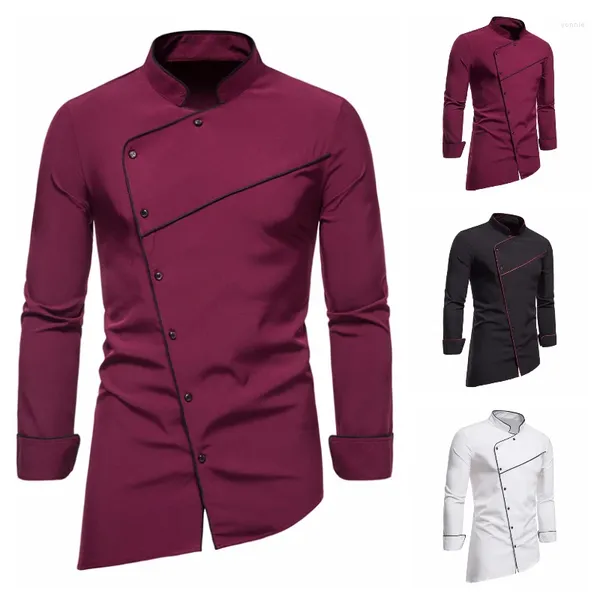 Herren-Freizeithemden, unregelmäßige Farbblockierung, langärmelig, Stehkragen, Hemd-Design, Button-Down-Business