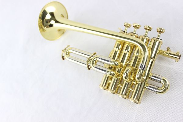 Novo trompete plano Bb B de alta qualidade com 4 teclas, instrumento de bronze com estojo rígido, bocal, pano e luvas
