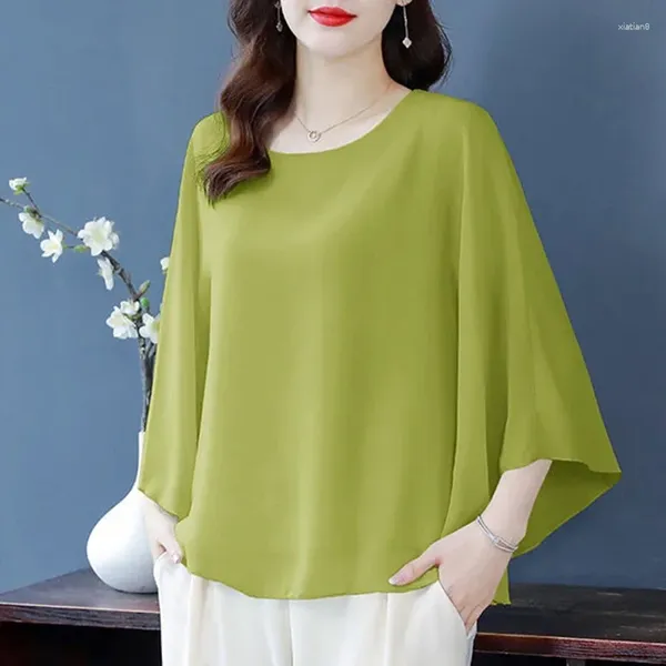 Damenblusen, stilvoll, einfarbig, Allgleiches, Fledermausärmel, Bluse, Kleidung, 2024, Sommer, lockere, lässige Pullover, Chiffon, koreanisches Hemd J215