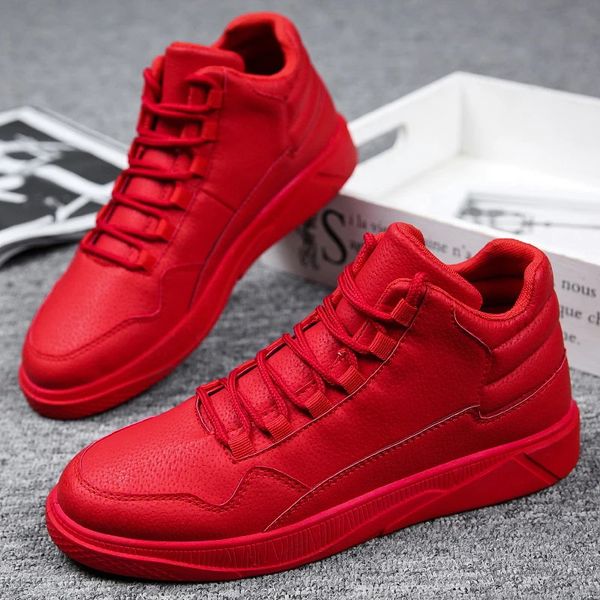 Sapatos de vestido moda vermelho tênis masculinos casuais couro alto top homens sapatos rua hip hop tênis masculino skate sapatos zapatillas hombre 231202