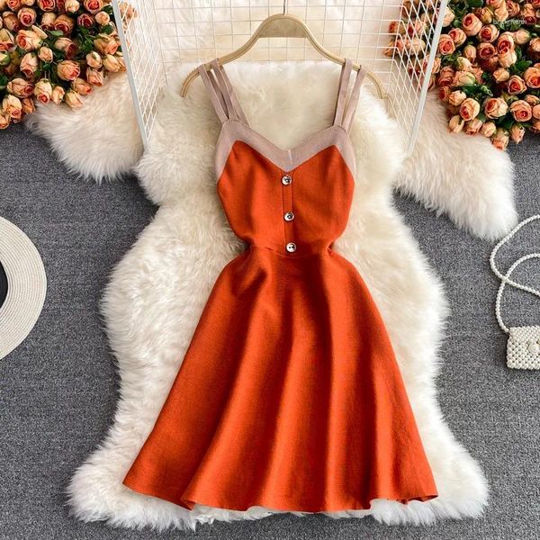 Casual Kleider Mädchen Off Schulter Spaghetti Strap Kleid 2023 Sommer Sexy Bodycon Frauen Zeigen Dünne V-ausschnitt Backless Orange Slip