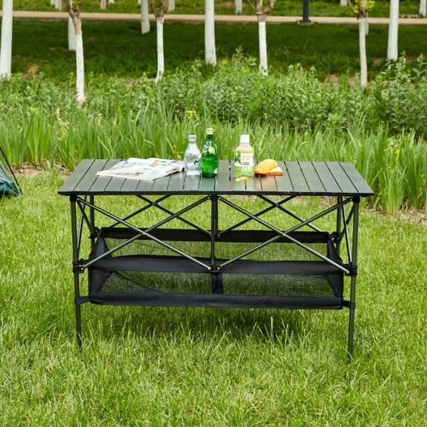 Mobília de acampamento 1 peça dobrável mesa ao ar livre com saco de transporte leve alumínio roll-up retangular para acampamento interno picn