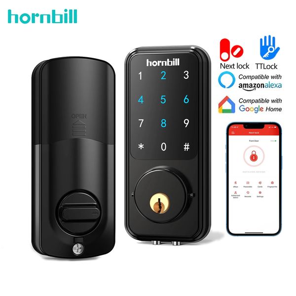 Türschlösser Hornbill Smart Lock Deadbolt Elektronischer digitaler Keyles-Eingang vorne Bluetooth Passwort TTLOCK für Home Safe 231202