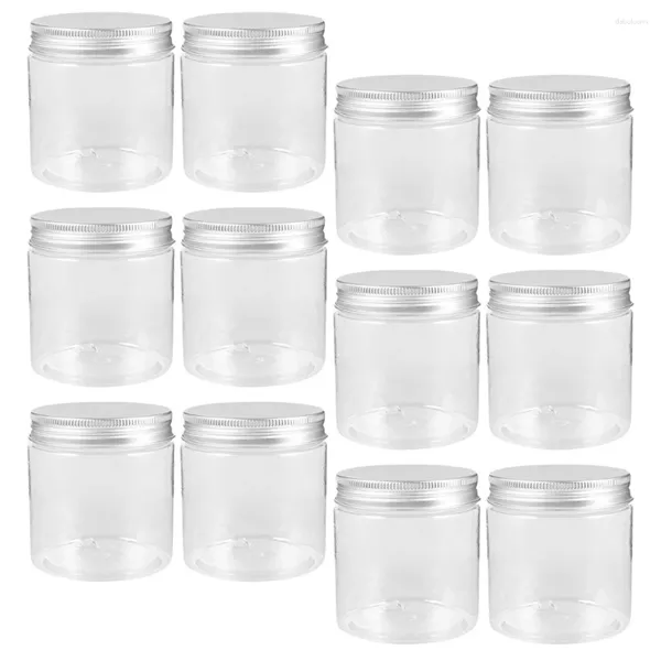 Garrafas de armazenamento 12 pcs tampa de alumínio frascos de pedreiro recipiente transparente multi-funcional pequeno alimento com tampas pet plástico portátil