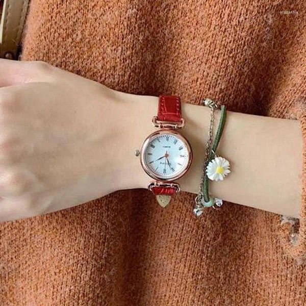 Relógios de pulso retro à prova d'água relógios relógio de quartzo romano dial pulseira casual cinto de couro mulheres senhora acessórios de pulso presente delicado