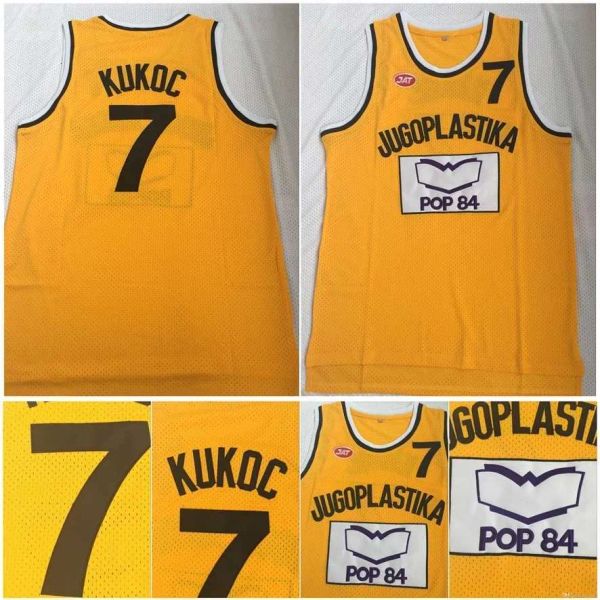 Носит футболки высочайшего качества 1 Toni Kukoc Jersey 7 Jugoplastika Split Moive College Баскетбольные майки желтого цвета 100% Ed Размер S-2