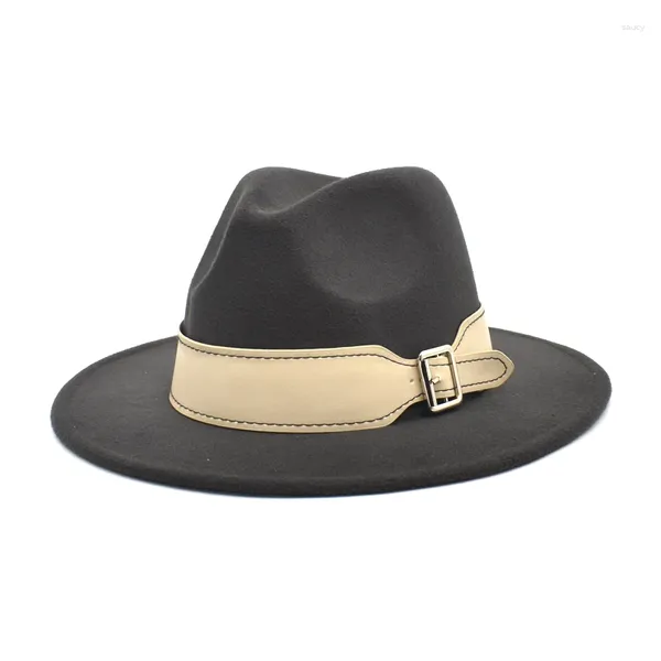 Berretti FUODRAO Cintura da donna Cappello Fedora in feltro di lana a tesa larga Jazz Vintage Panama Khaki Cowboy da uomo Drop F167