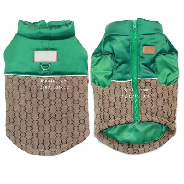 Designer-Hundekleidung für den Winter, Hundebekleidung, klassischer Hunde-Wintermantel mit Schriftzugmuster, winddichte Hundejacke für kaltes Wetter mit D-Ringen, warmer Wintermantel für kleine Hunde 872