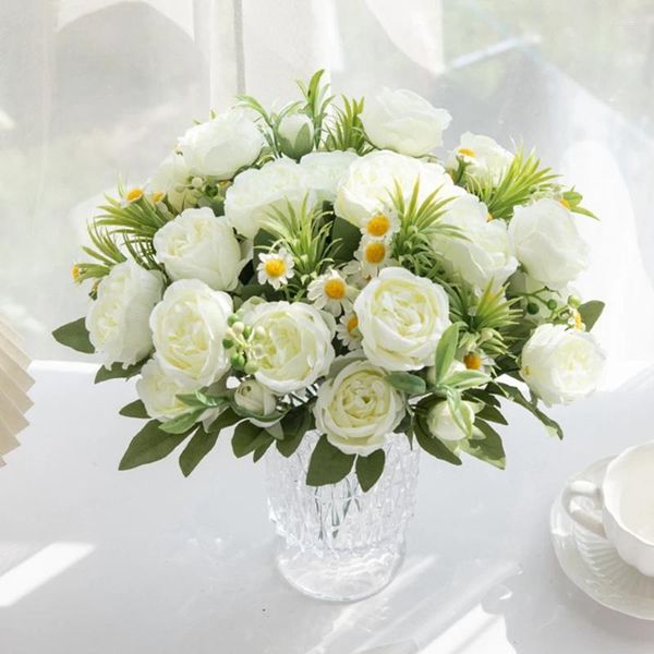 Flores decorativas 1 pc 7 garfos pastoral peônia flor artificial para casamento buquê de noiva casa arranjo de janela decoração de natal